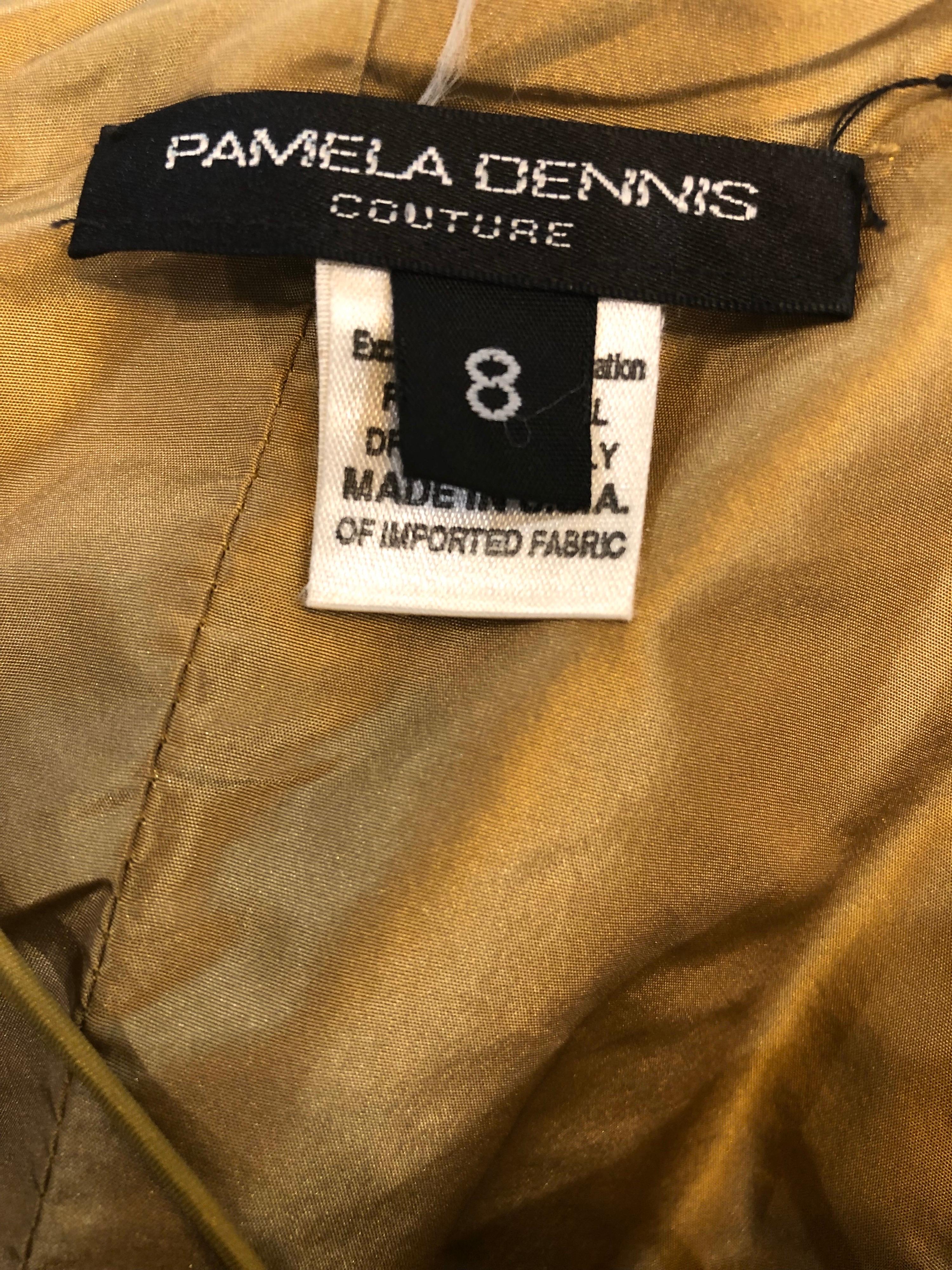 Robe bustier vintage Pamela Dennis Couture en taffetas de soie doré perlé (années 1990), taille 8 en vente 9