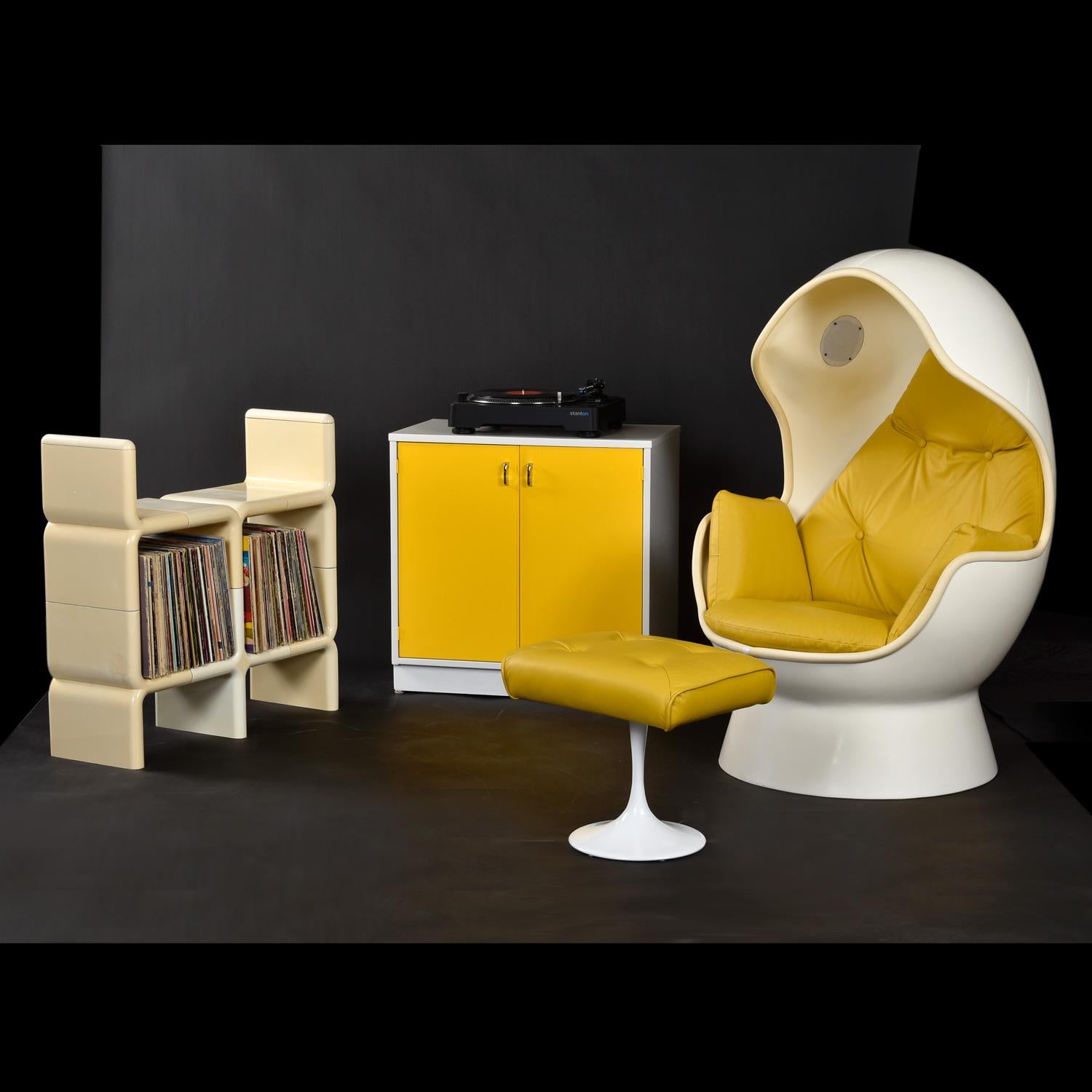 Vintage Panasonic Pod Stereo Egg Chair & Ottoman in Yellow Leather 11