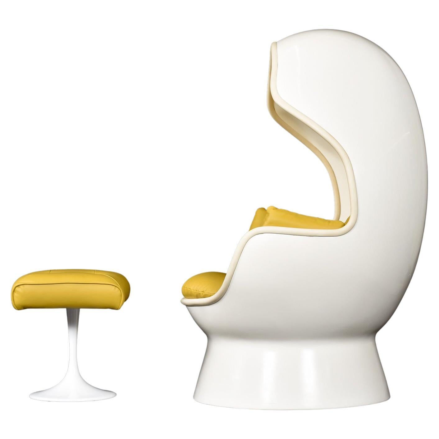 Vintage Panasonic Pod Stereo Egg Chair & Ottoman in Yellow Leather