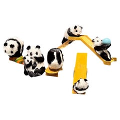 Vintage Panda Mom & Cubs Toy Set and Slide