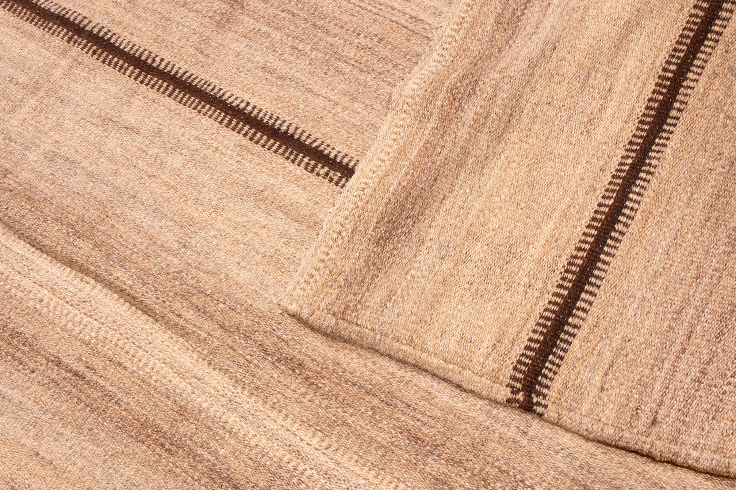 Vintage Paneled Turkish Beige and Brown Wool Kilim by Rug & Kilim In Good Condition For Sale In Long Island City, NY