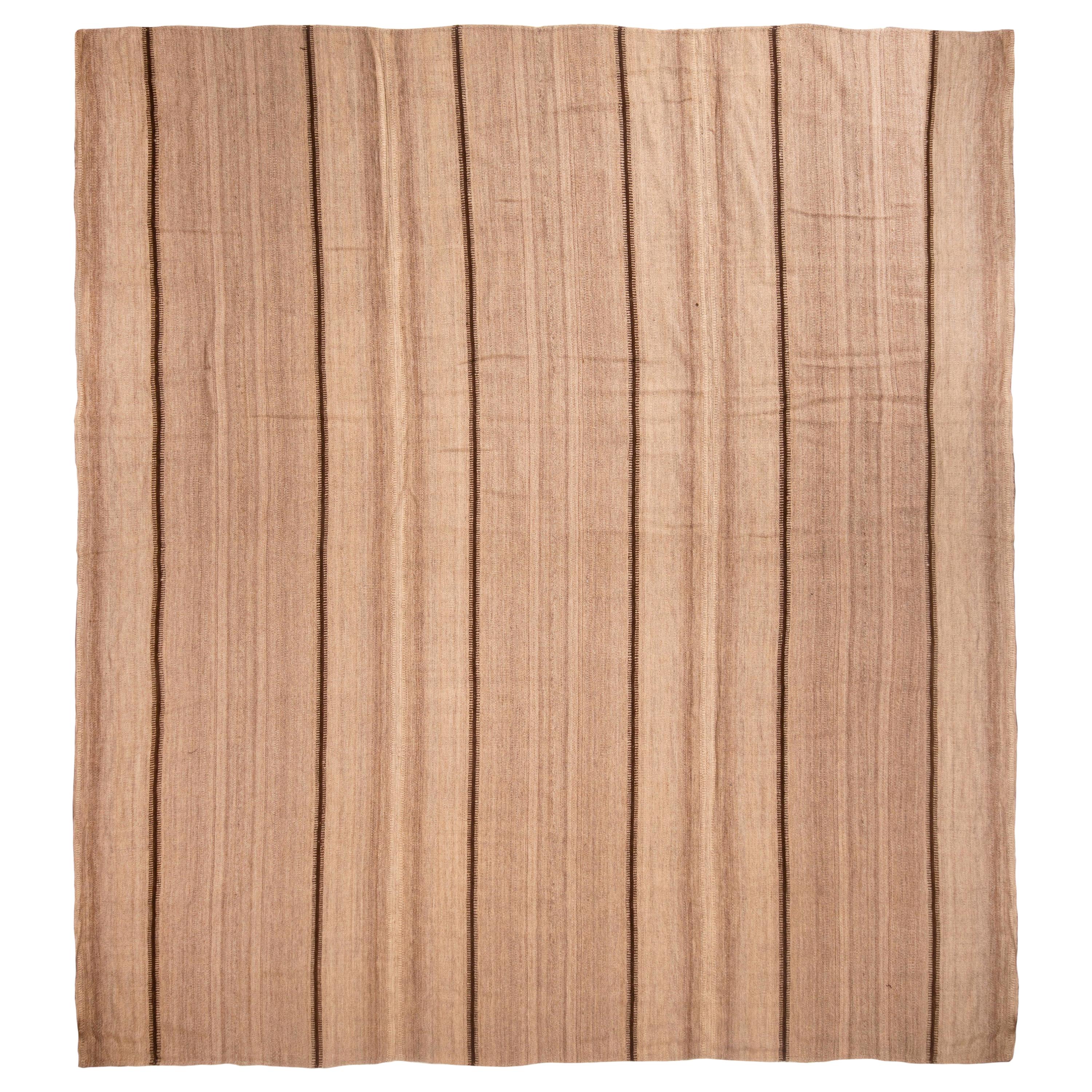 Vintage Paneled Turkish Beige and Brown Wool Kilim by Rug & Kilim