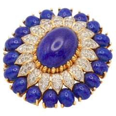 Vintage By Panetta con cabochon blu e pavé di pietre, spilla floreale a raggiera in tonalità oro