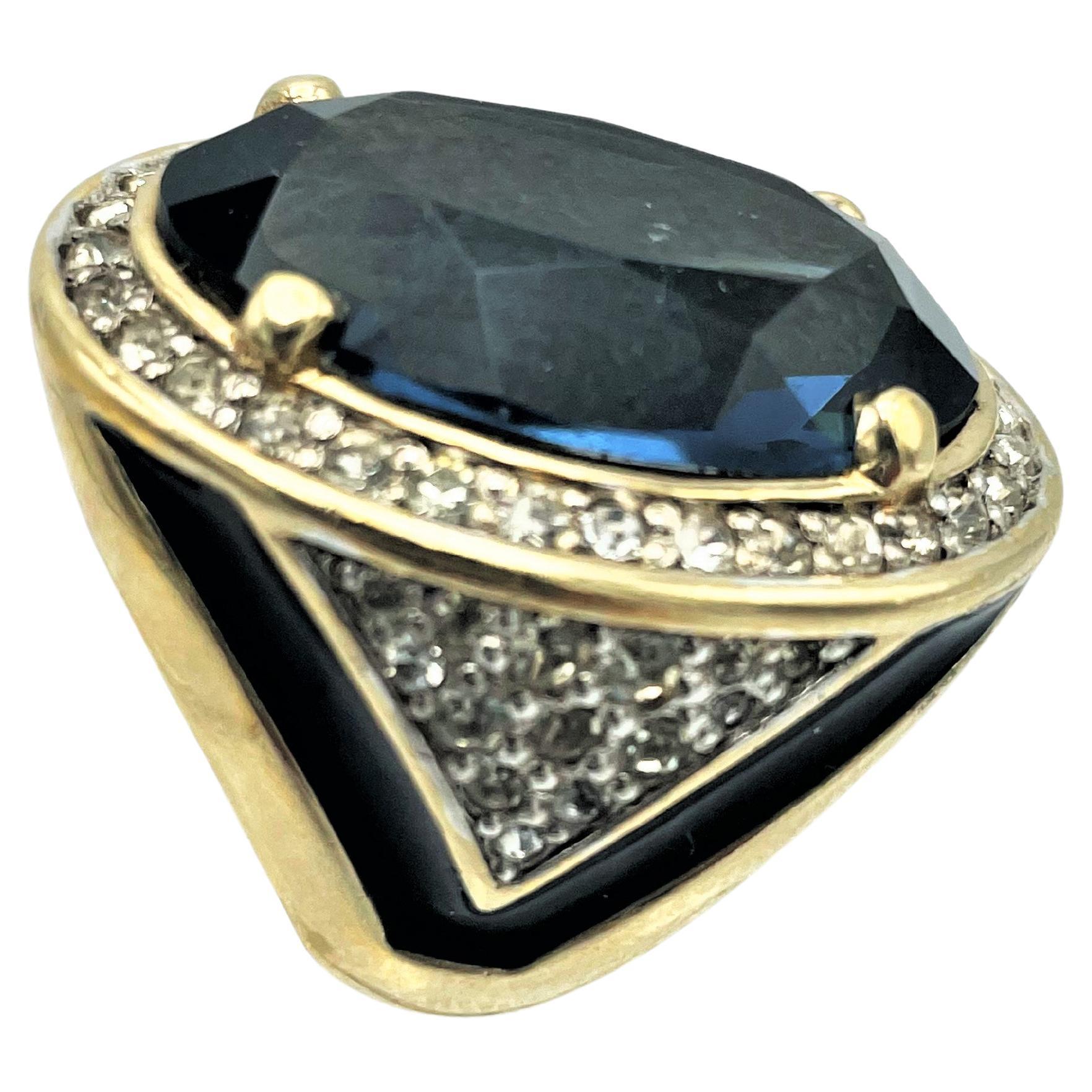 Artigiano Anello da cocktail Panetta vintage con un enorme strass blu anni '60/70 USA, misura 6.4 in vendita