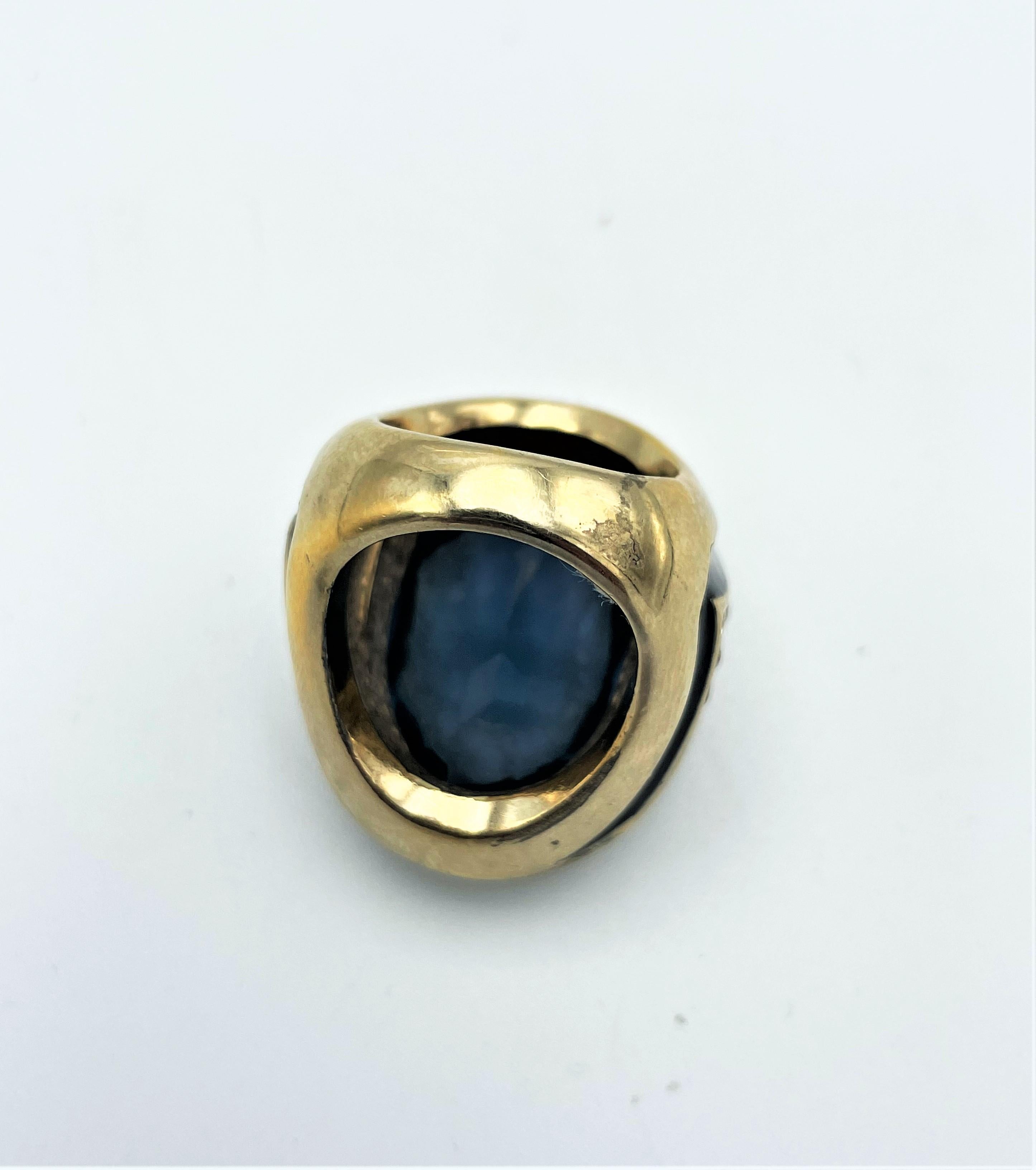 da uomo o donna Anello da cocktail Panetta vintage con un enorme strass blu anni '60/70 USA, misura 6.4 in vendita