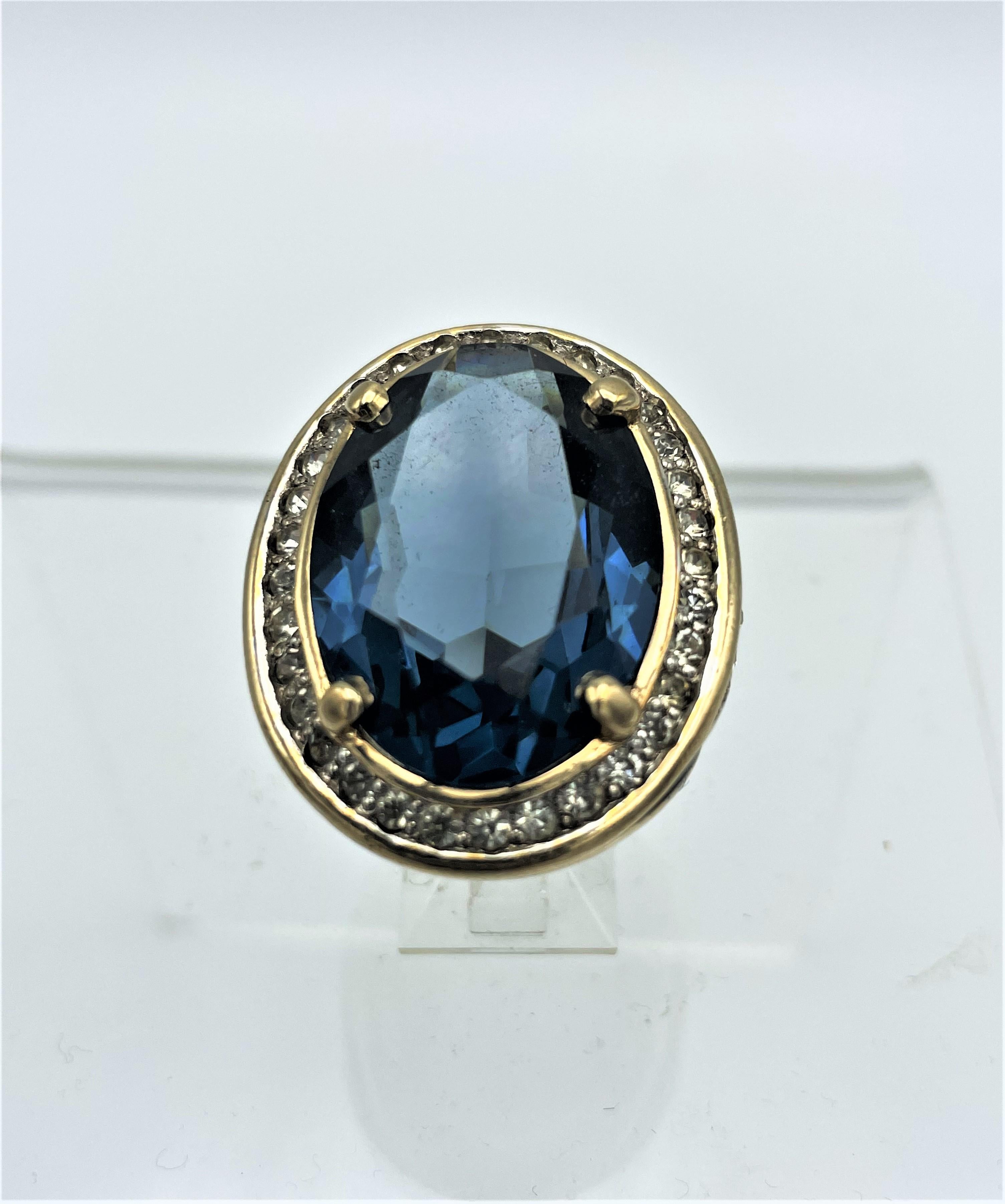 Artisan Vintage Panetta Cocktail Ring with a huge blue rhinestone 60/70s US, 6.4 size For Sale