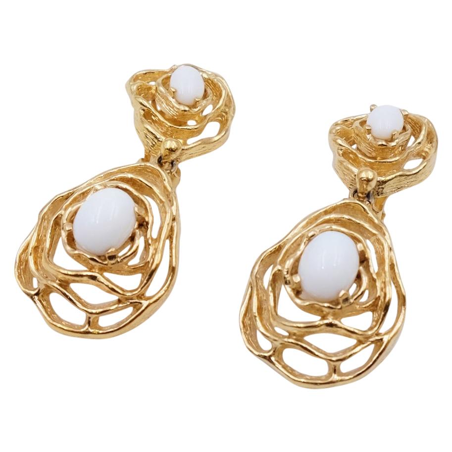 Vintage Panetta Earrings With Milk Glass 1960s