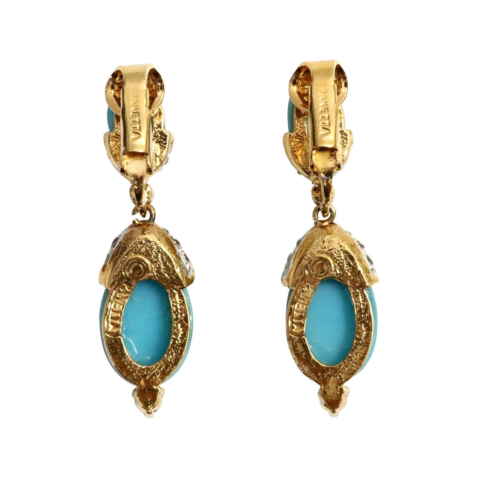 Modern Vintage Panetta Faux Turquoise Dangling Earrings Circa 1980s For Sale
