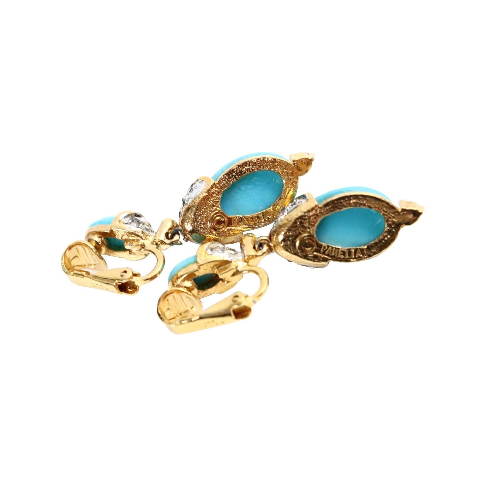 Vintage Panetta Faux Turquoise Dangling Earrings Circa 1980s In Good Condition For Sale In New York, NY