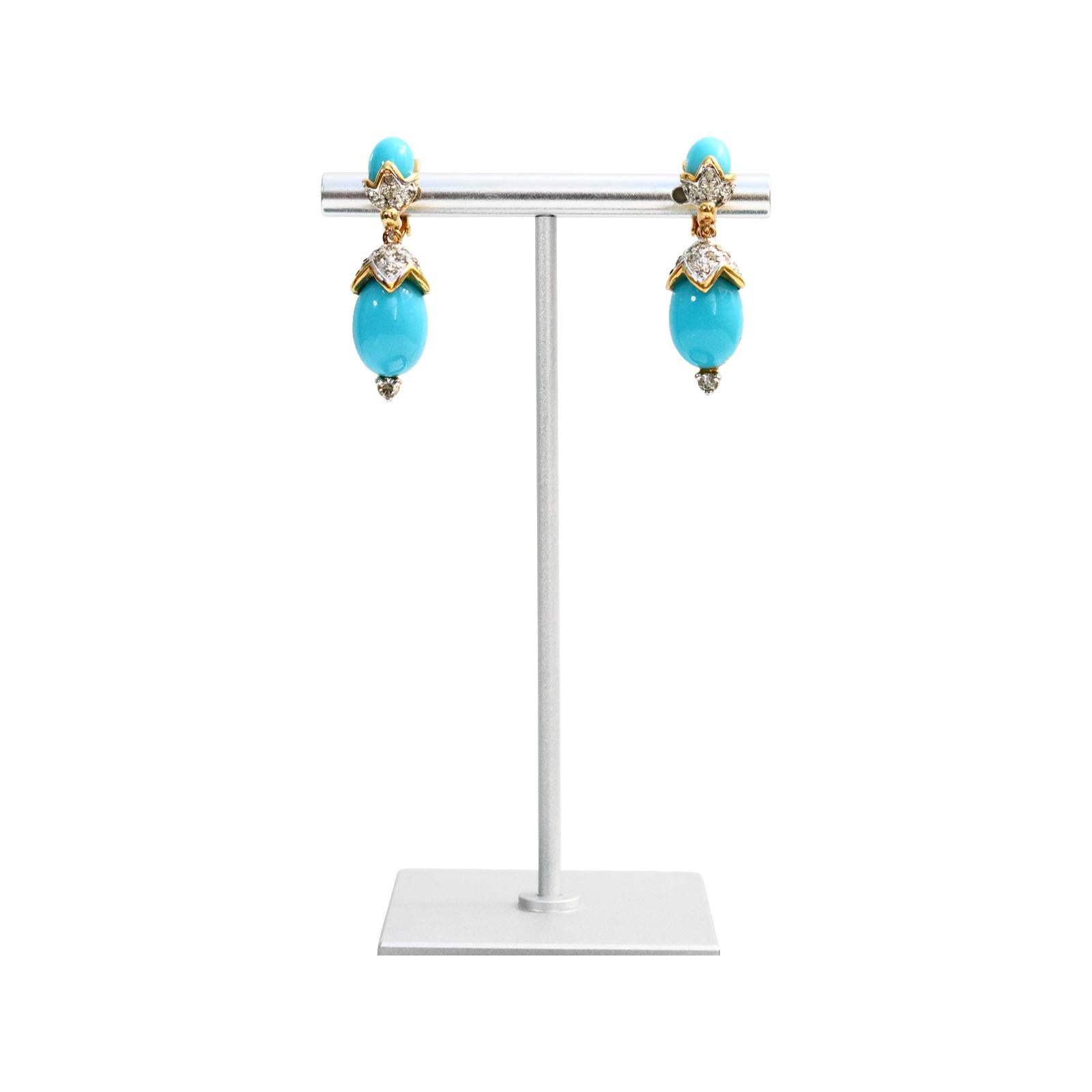 Women's or Men's Vintage Panetta Faux Turquoise Dangling Earrings Circa 1980s For Sale