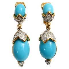Vintage Panetta Faux Turquoise Dangling Earrings Circa 1980s