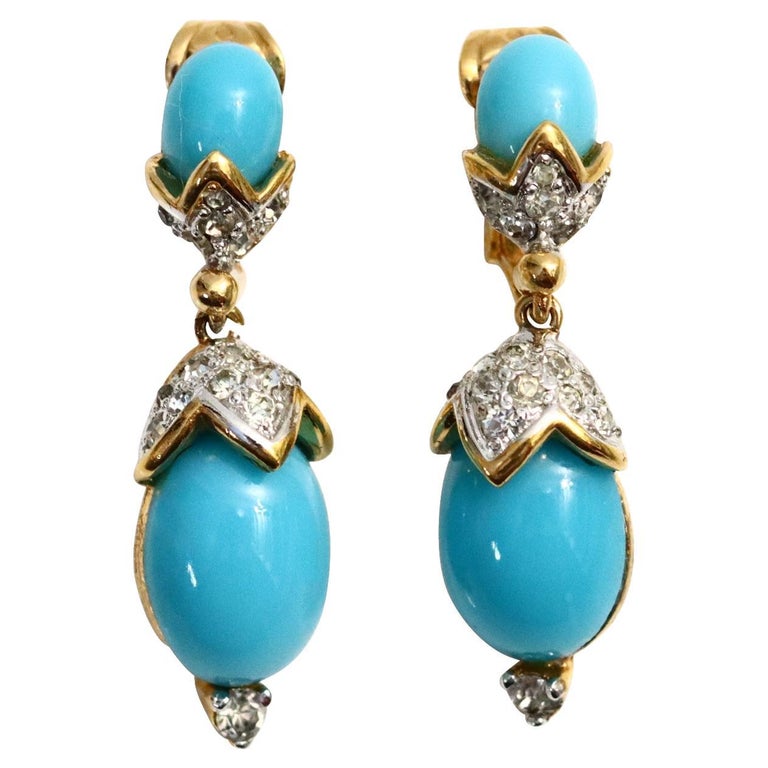 Vintage Panetta Faux Turquoise Dangling Earrings Circa 1980s For Sale