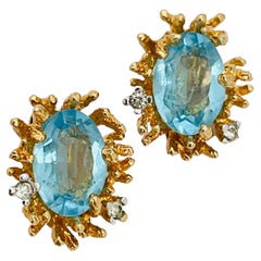 Vintage PANETTA gold blue glass designer clip on earrings