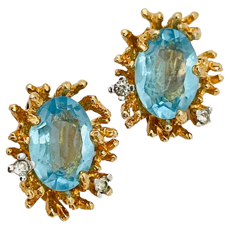Vintage gold blue glass designer clip on earrings at 1stDibs