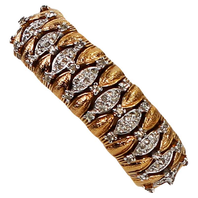 Vintage Panetta Gold Heavy Armband mit klaren Pave Stones Circa 1960s