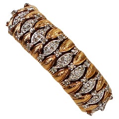 Vintage Panetta Gold Heavy Bracelet with Clear Pave Stones Circa 1960s