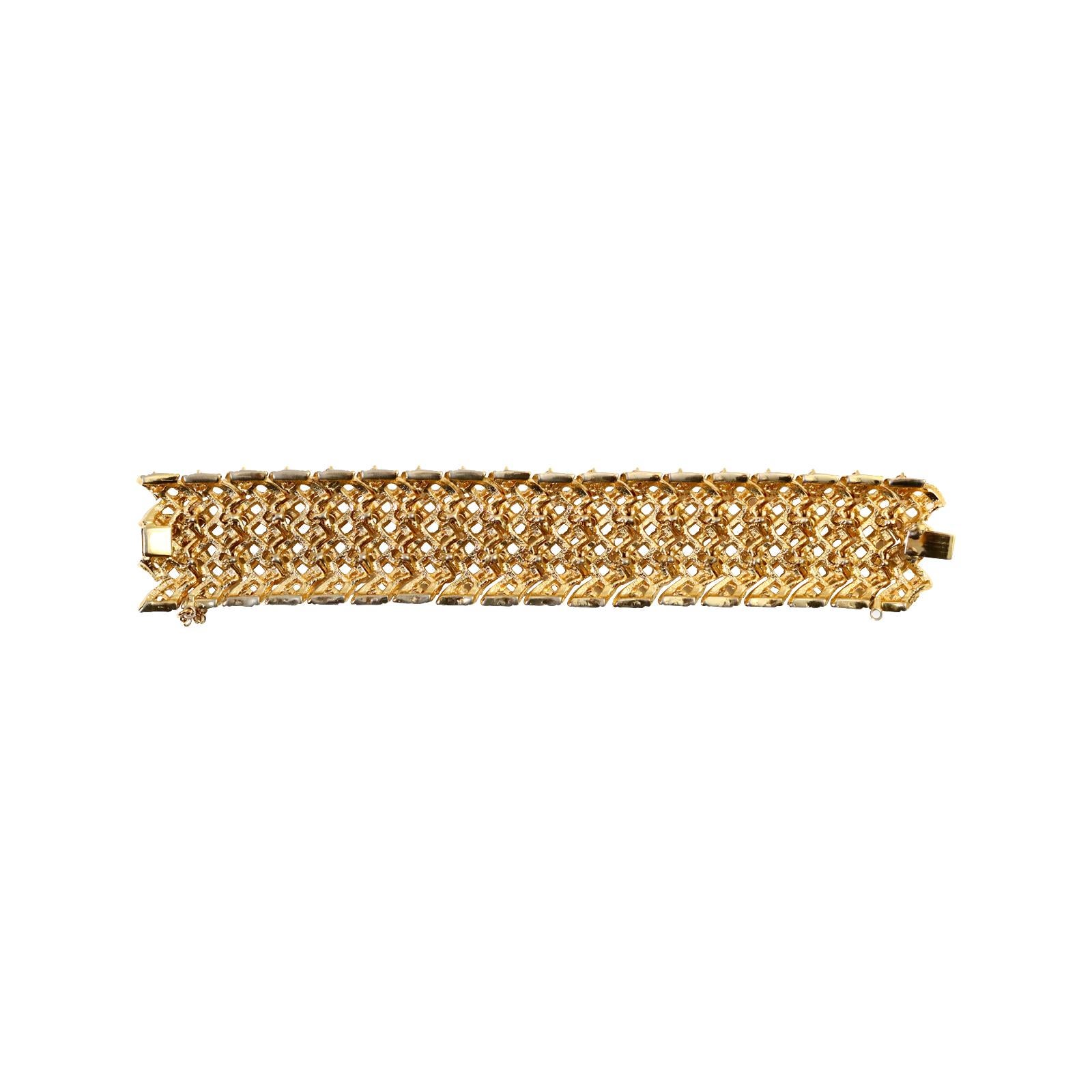 Breites Vintage-Armband Panetta in Goldtönen mit runden Steinen, ca. 1960er Jahre für Damen oder Herren im Angebot