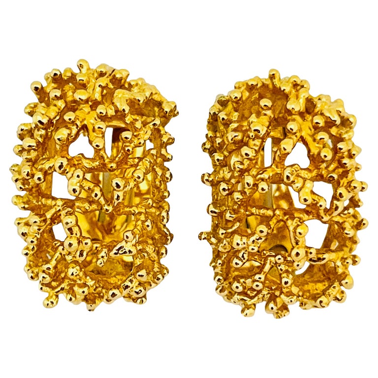 Vintage PANETTA gold modernist designer runway clip on earrings For Sale at 1stDibs