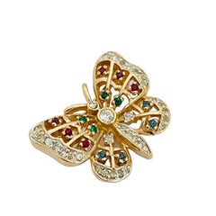 Spilla da passerella vintage PANETTA con strass dorati e farfalla di design