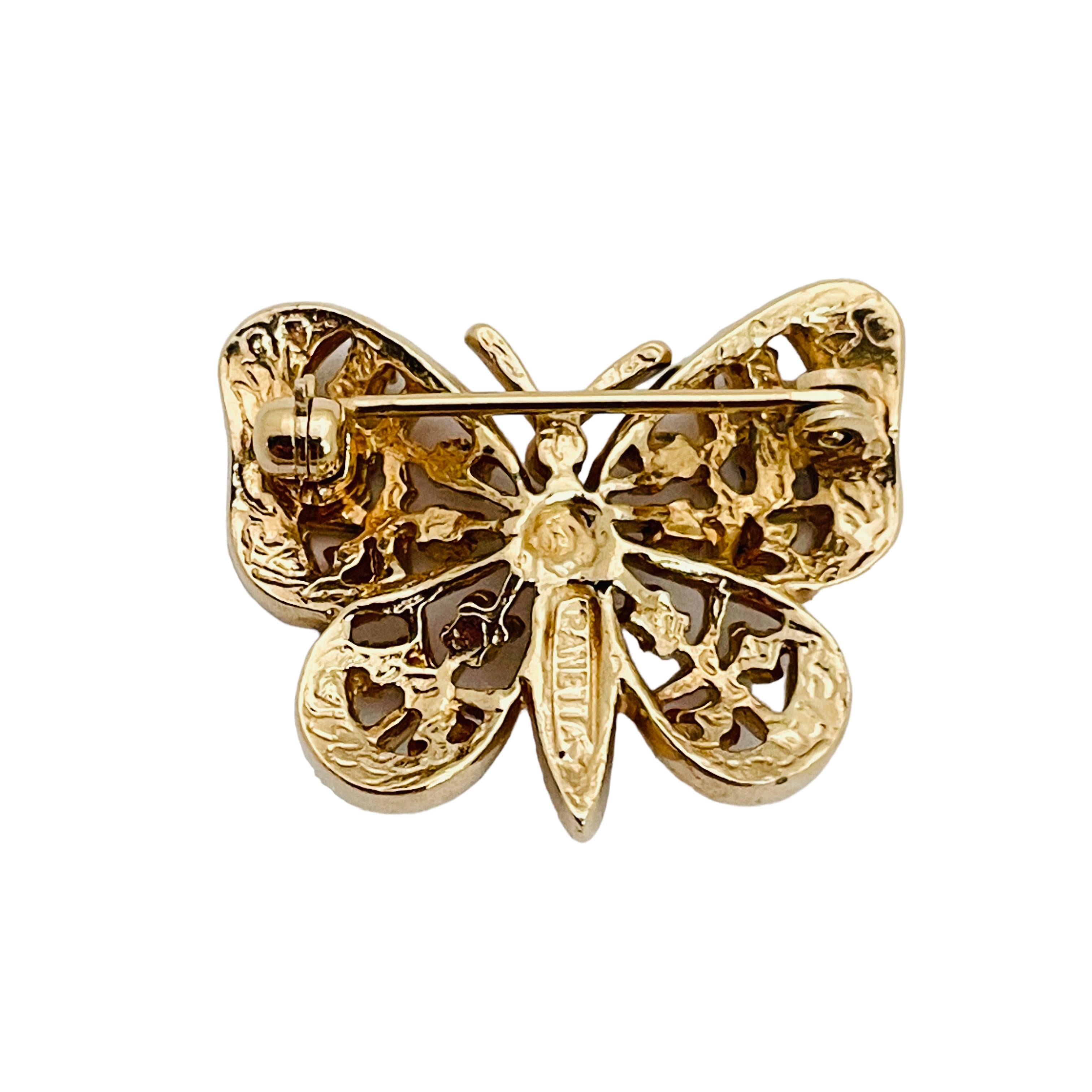 PANETTA Broche de créateur de défilé vintage papillon en or et strass Excellent état - En vente à Palos Hills, IL