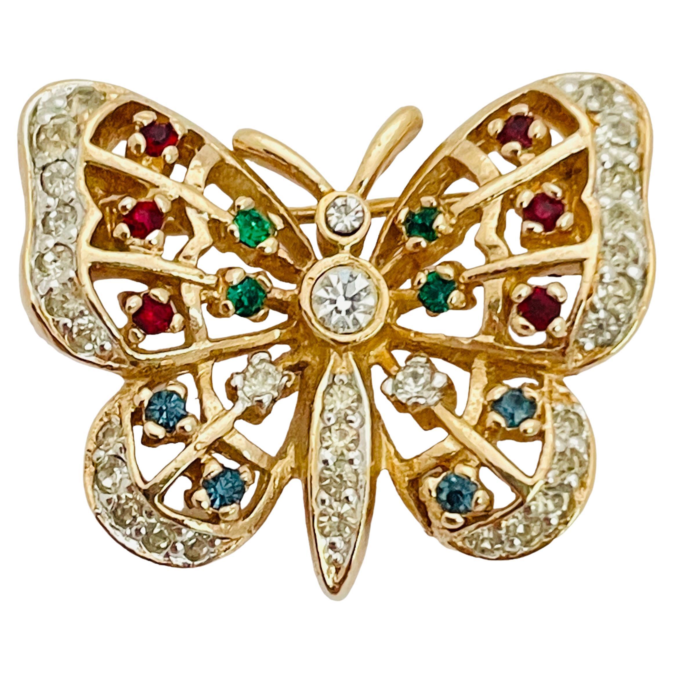 Vintage PANETTA gold rhinestone butterfly designer runway brooch For Sale