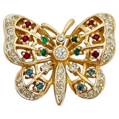 Vintage PANETTA gold rhinestone butterfly designer runway brooch