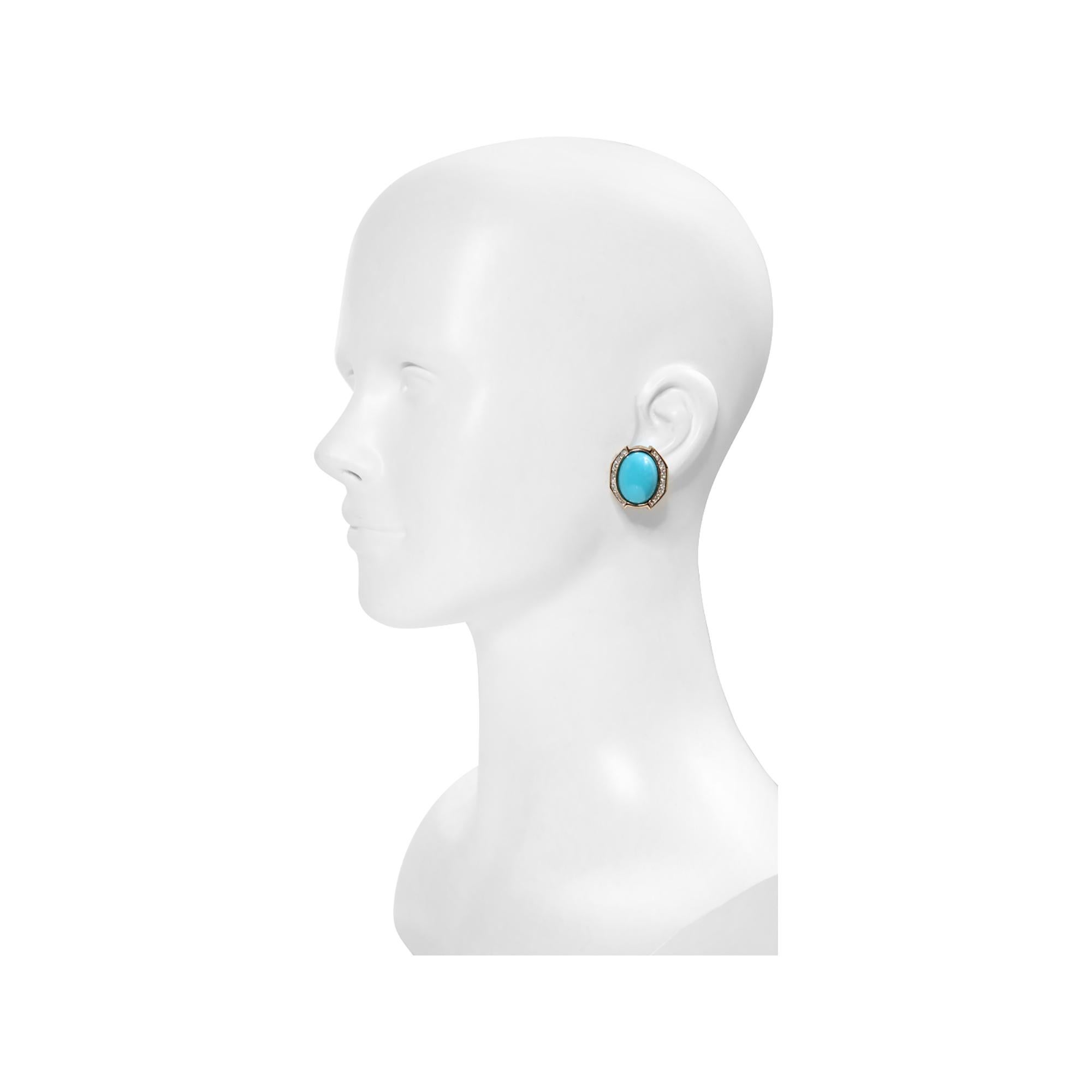 Modern Vintage Panetta Gold Tone Diamante Faux Turquoise Earrings, Circa 1980s For Sale