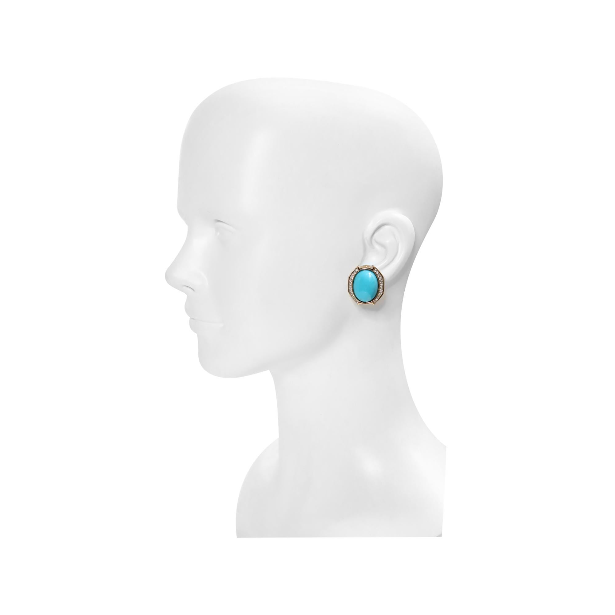 Vintage Panetta Gold Tone Diamante Faux Turquoise Earrings, Circa 1980s In Good Condition For Sale In New York, NY