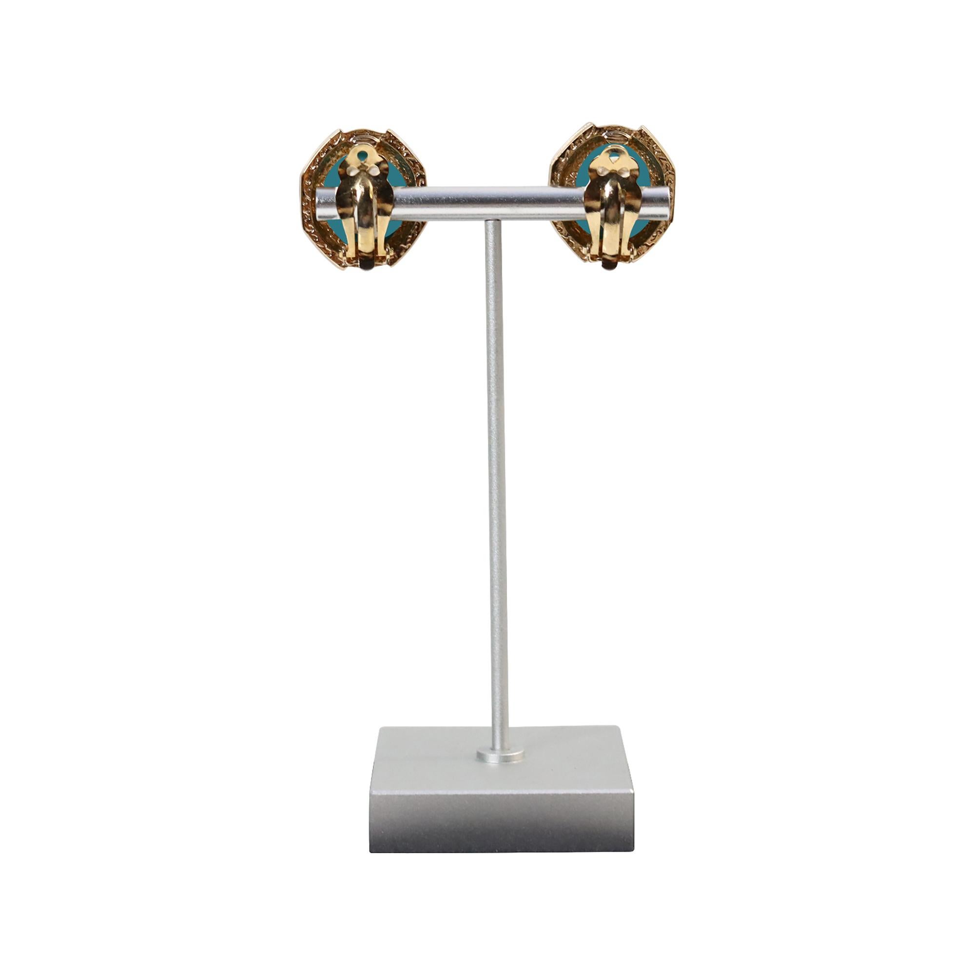 Vintage Panetta Gold Tone Diamante Faux Turquoise Earrings, Circa 1980s For Sale 2