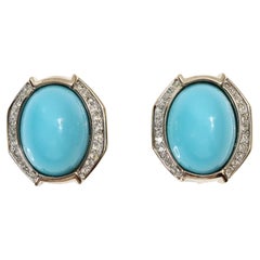 Vintage Panetta Gold Tone Diamante Faux Turquoise Earrings, Circa 1980s