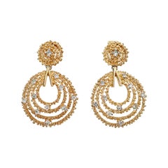 Vintage Panetta Gold Tone Diamante Hoop Earrings Circa 1960s