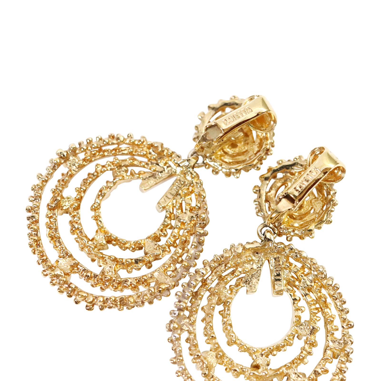 Vintage Panetta Gold Tone Diamante Hoop Earrings Circa 1960s In Good Condition In New York, NY