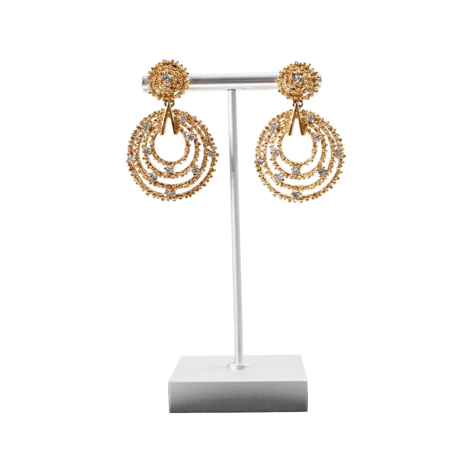 Women's or Men's Vintage Panetta Gold Tone Diamante Hoop Earrings Circa 1960s