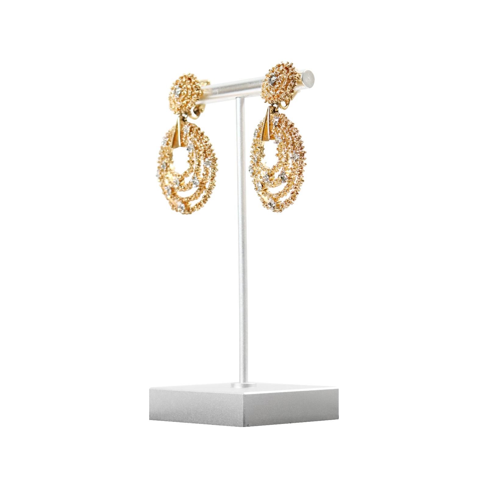 Vintage Panetta Gold Tone Diamante Hoop Earrings Circa 1960s 1
