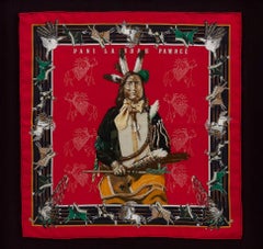 Hermès Silk Pocket Square, "Pani La Shar Pawnee" by Kermit Oliver in Red