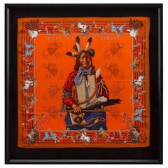 Hermès Silk Scarf, "Pani La Shar Pawnee" by Kermit Oliver in Orange