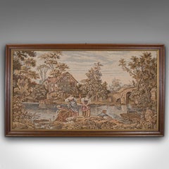 Vintage Panoramic Tapestry, French, Needlepoint, Decorative Panel, Circa 1930