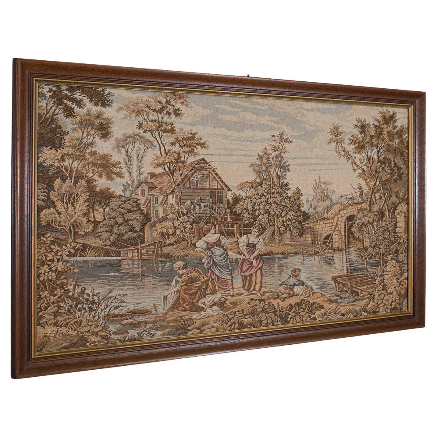 Vintage-Panoramik-Wandteppich, Französisch, Gobelinstickerei, dekorative Tafel, um 1930
