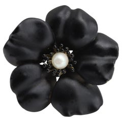 Antique Pansy Art Nouveau Enamel Brooch circa early 1900's 14 Karat Black Pin