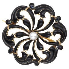 Antique Pansy Art Nouveau Enamel Brooch circa early 1900's 14 Karat Black Pin
