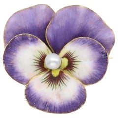 Vintage Pansy Art Nouveau Enamel Brooch circa early 1900's 14 Karat Purple Pin