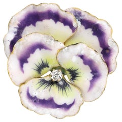 Antique Pansy Art Nouveau Enamel Brooch circa late 1800's 14 Karat Brooch Pin
