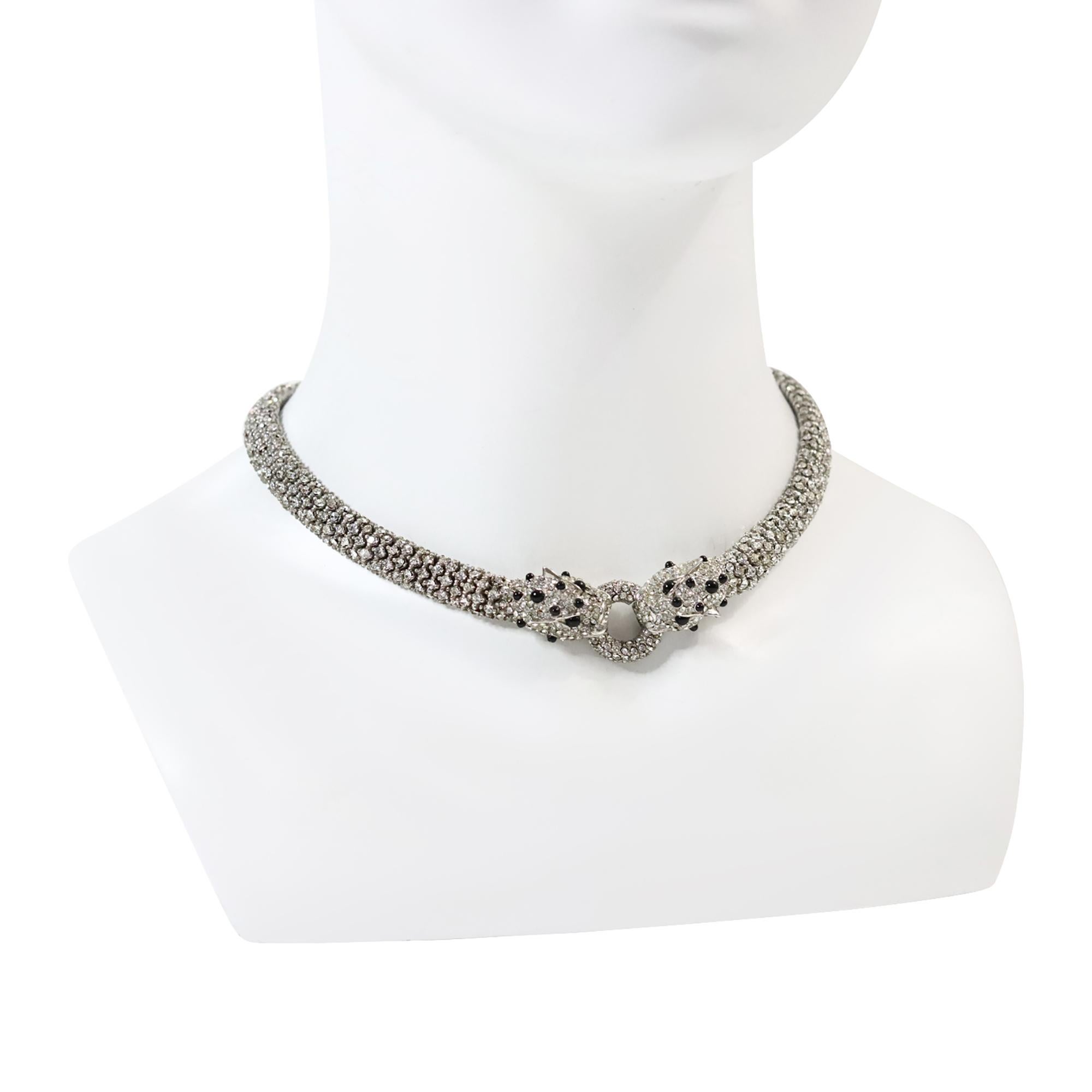 Femenino o masculino Collar Vintage Panther Diamante Pave Circa 1980s en venta