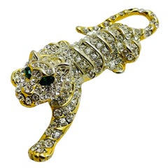 Vintage panther gold tone rhinestones designer brooch