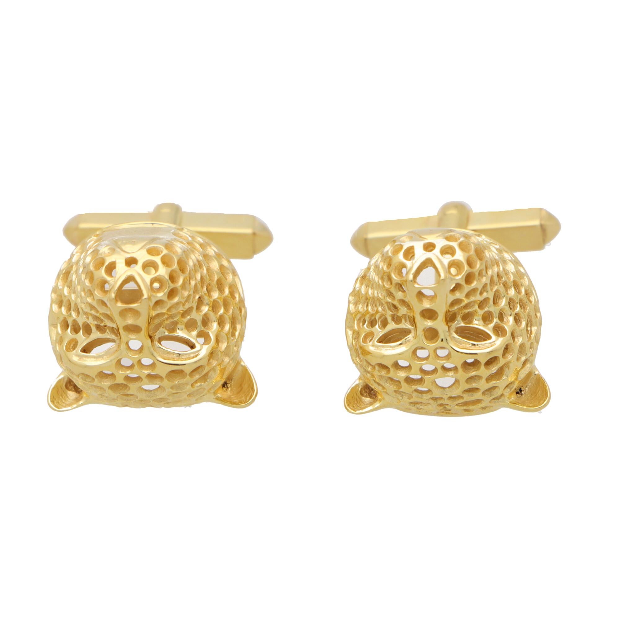 Retro Vintage Panther Head Swivel Back Cufflinks in Platinum and Gold