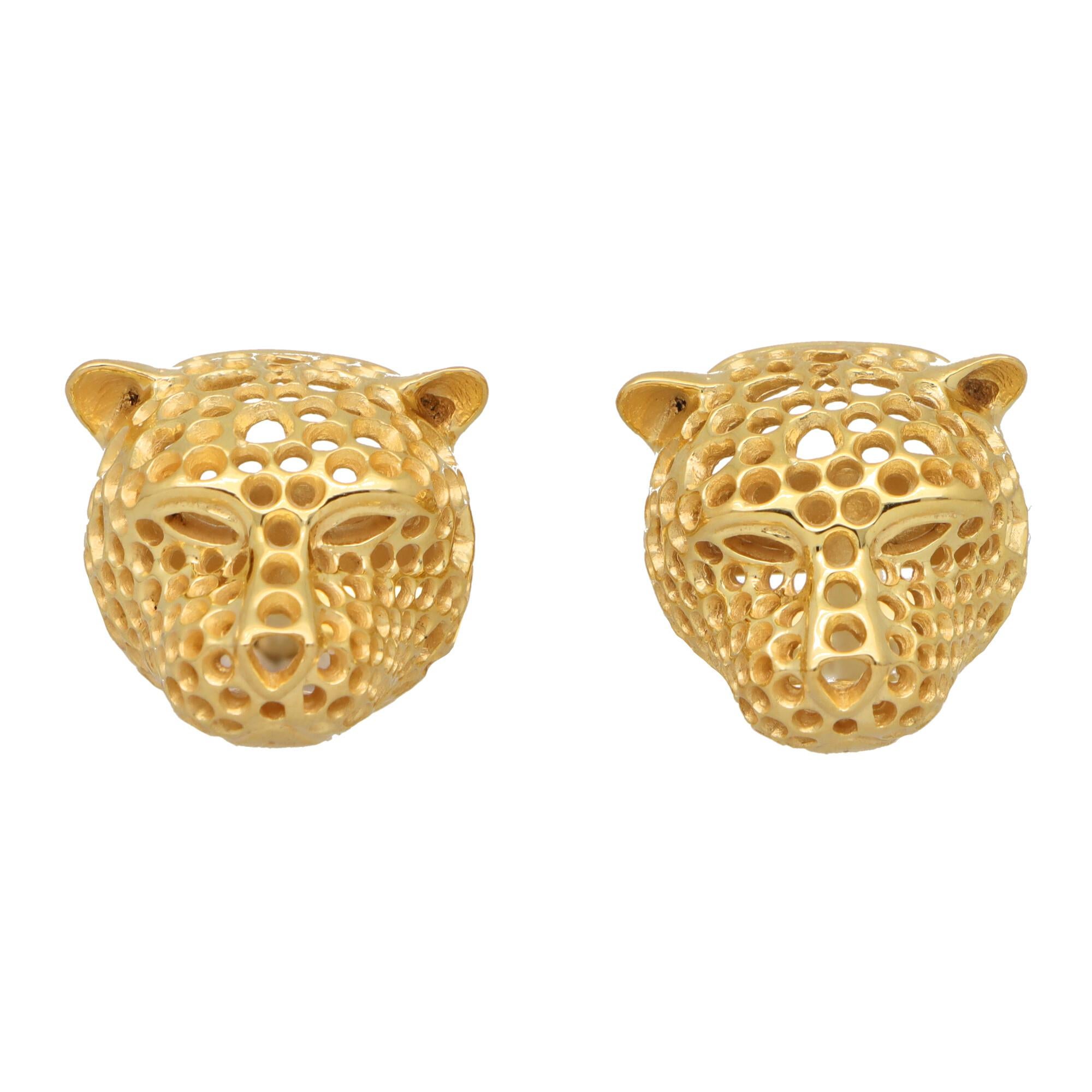 Vintage Panther Head Swivel Back Cufflinks in Platinum and Gold In Good Condition In London, GB