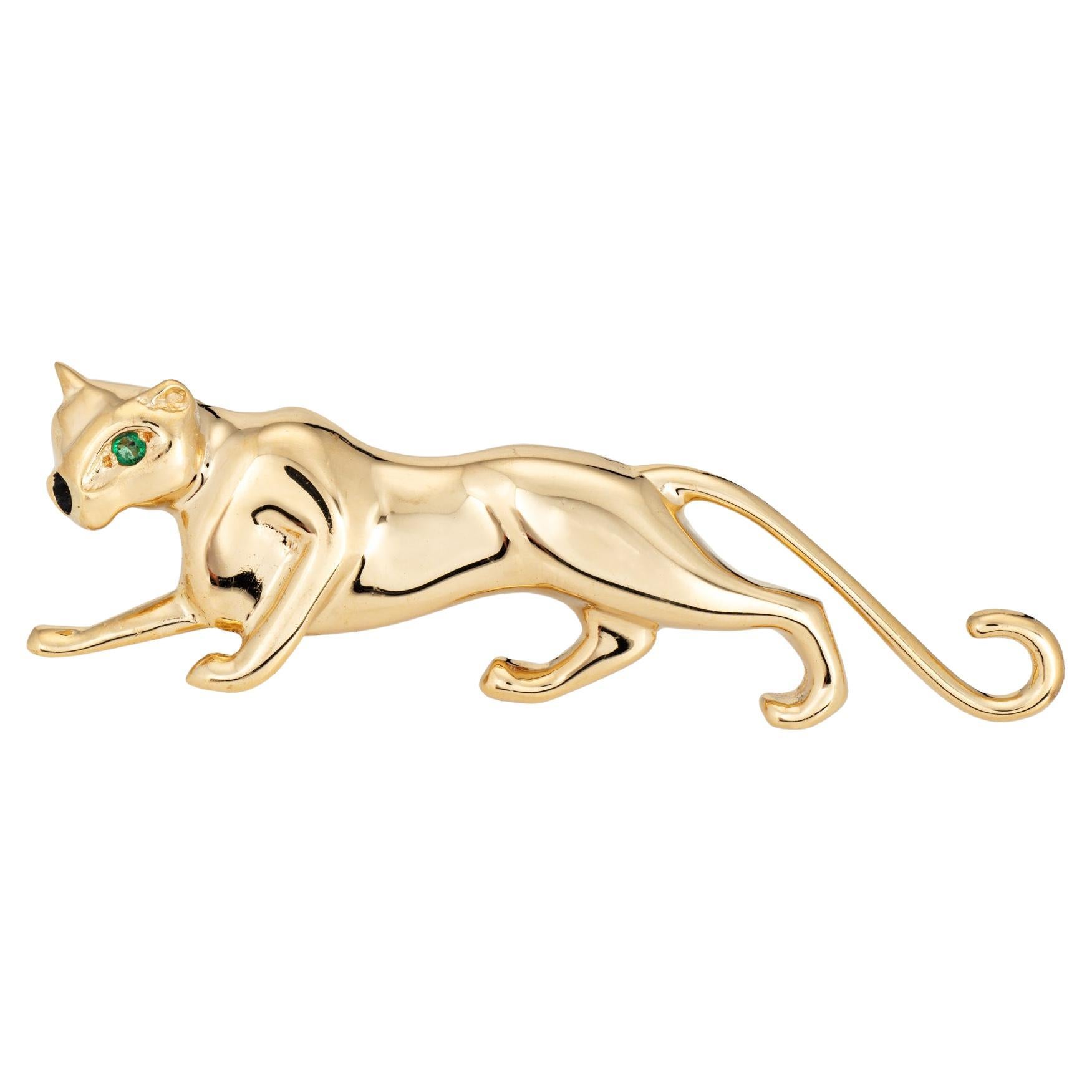 Vintage Panther Pendant 18k Yellow Gold Brooch Estate Fine Animal Jewelry