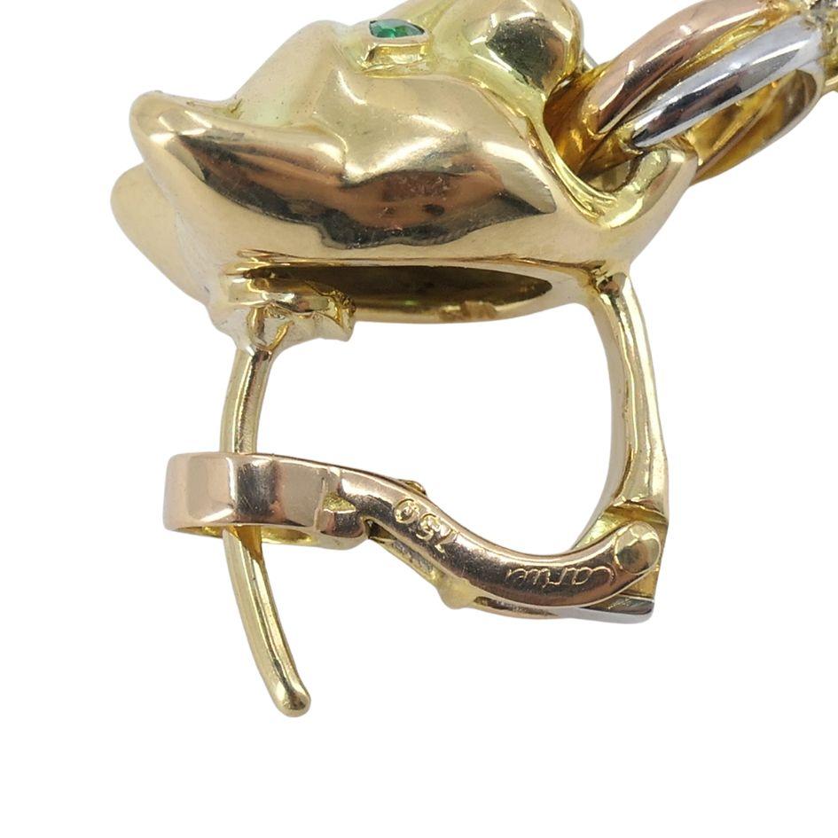 Vintage Panthère de Cartier 18k Gold Diamond Emerald Onyx Earrings For Sale 9