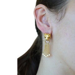 Vintage Panthère de Cartier 18k Gold Diamond Emerald Onyx Earrings