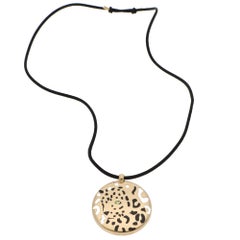 Vintage Panthère de Cartier Black Cord Necklace in Yellow Gold